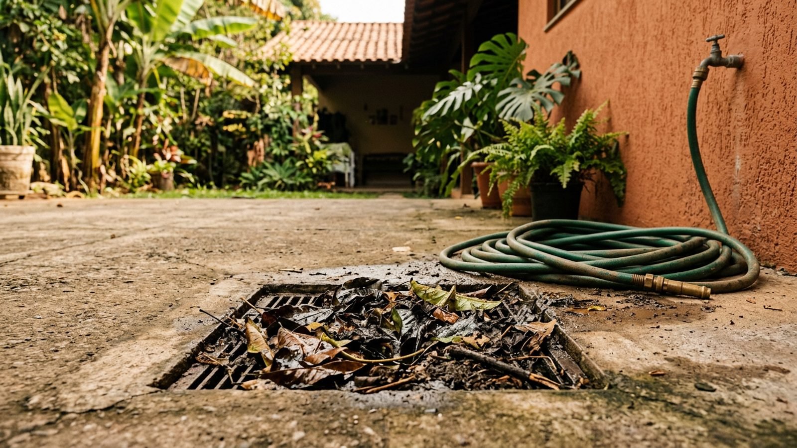 Como Desentupir Ralo de Quintal e Garagem com Folhas — Águas Pluviais